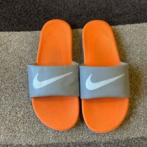 Kids Nike Orange/Gray Kawa Slides Slip On Size 6Youth Sandals